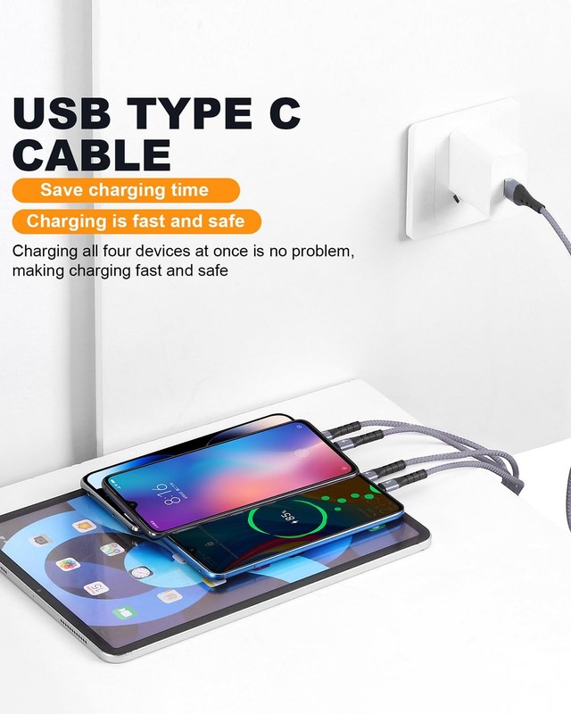 SIQIWO Multi USB C Cable Fast Charging, [4FT/2 Pack] QC 3.0(3A) 4ft, Gray gallery