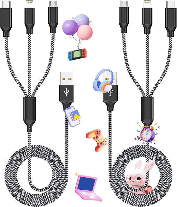 Multi Charging Cable,(2Pack 4FT) 3 in 1 Charging Cable for Multiple Devices, Nyl