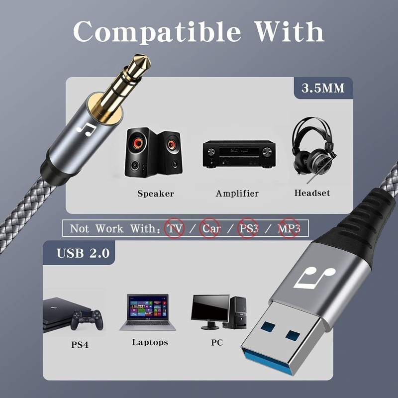 6 FT USB to 3.5mm Audio Jack Adapter，USB 2.0 to 3.5mm AUX Stereo Audio Cord，C... gallery