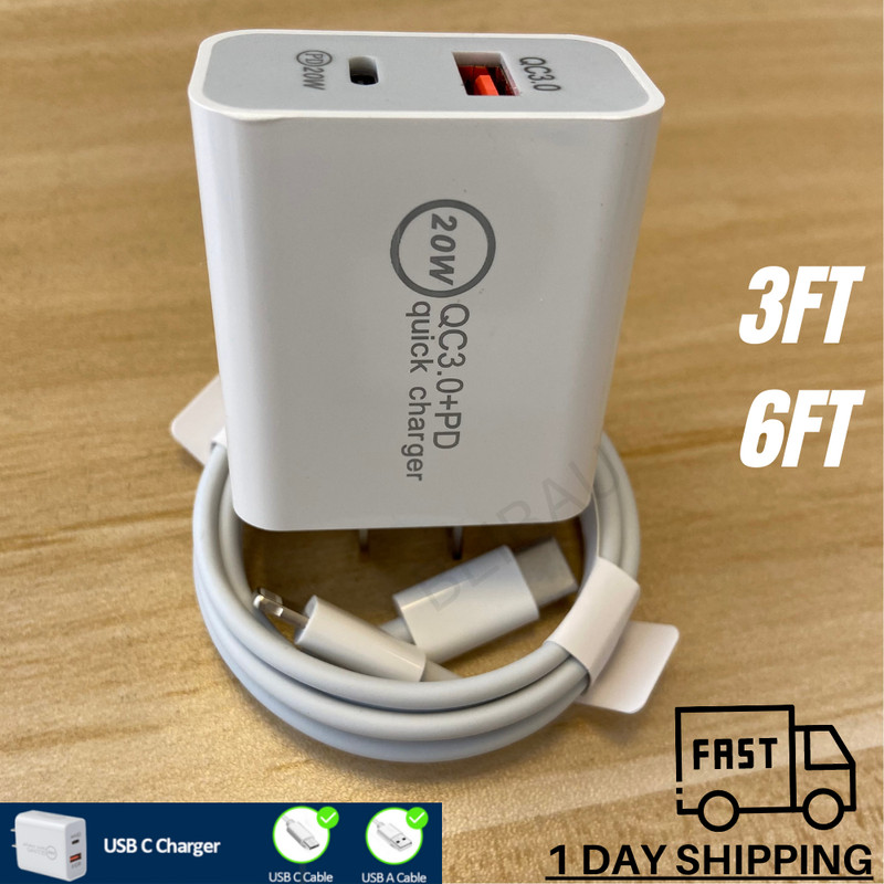 20W PD QC3.0 USB C Power Adapter Fast Charger Cord For iPhone Samsung Android LG gallery