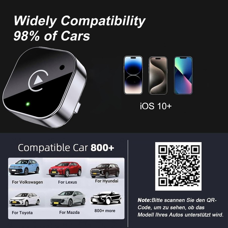 2-in-1 Wireless Carplay Adapter with Wired Carplay (USB to ), Metal Design Mi... gallery
