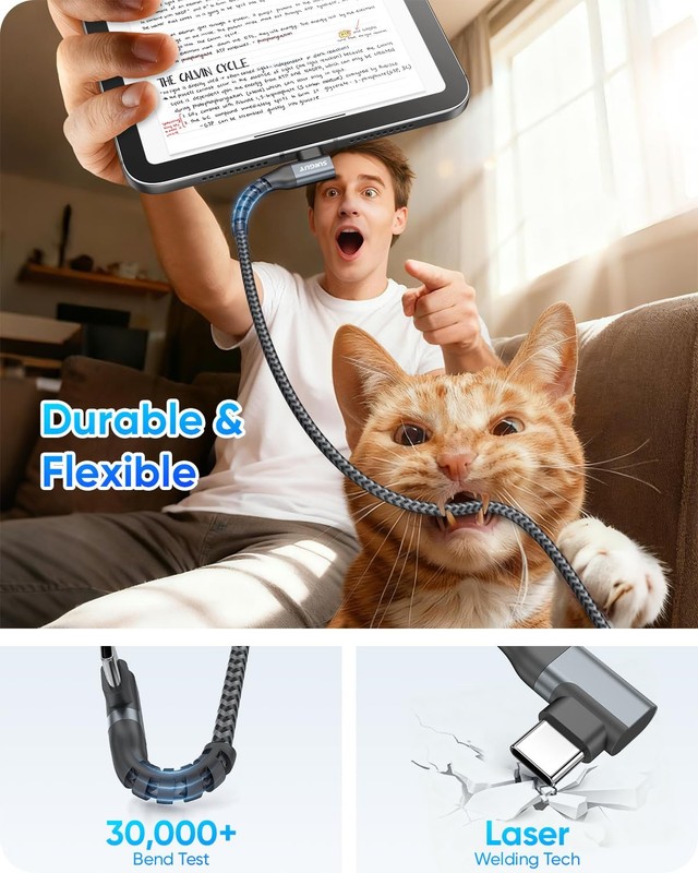 SUNGUY Right Angle USB C Cable 2FT [2Pack], 90 Degree USB-A to 2FT, Grey gallery