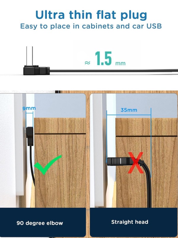 2PCS 90 Degree USB2.0 Extension Cable Flat Right Angle USB to Female Adapter ... gallery