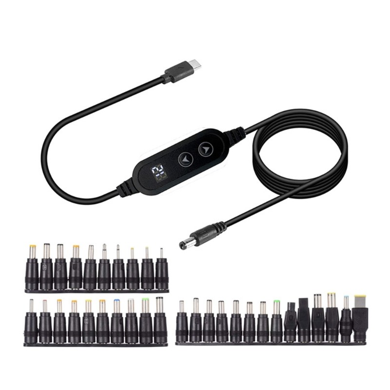 Type C To 5.5×2.5mm Charging Cable 34 Interchangeable Tips Adjustable Voltages
