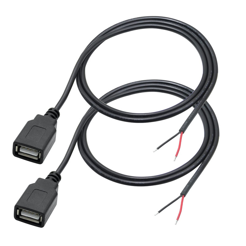 2Pcs USB a Female Plug 2Pin Bare Wire,1M/3Ft USB 2.0 Female Pigtail Open End Pow
