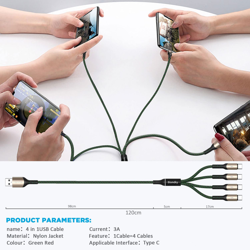 2Pack 4FT Multi Charging Cable ，USB C Splitter Cable，4 in 1 Fast Charging QC3.0 gallery