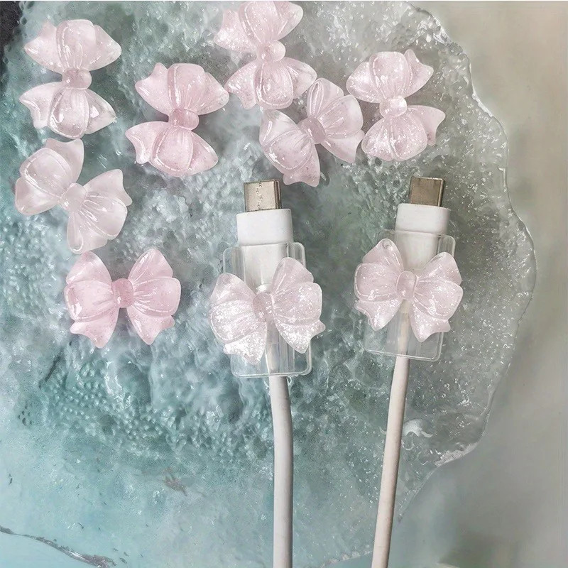 2pcs Silicone Charging Cable Protector with Bow Pink Adorable gallery