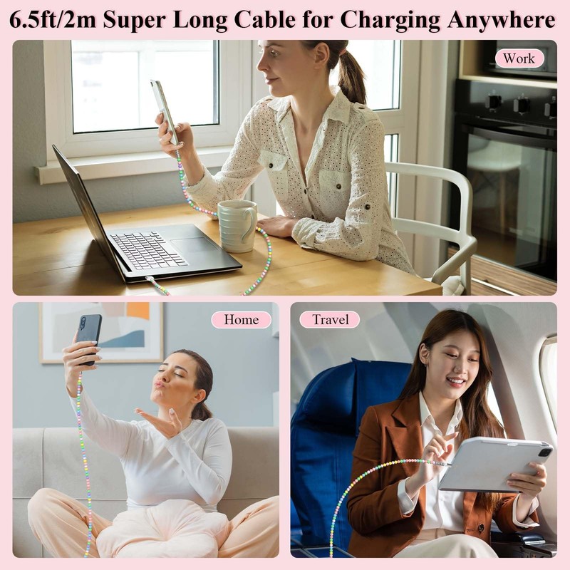 Beaded Phone Charger Cable 6ft USB A to C Colorful 2m/6ft, Multicolored gallery