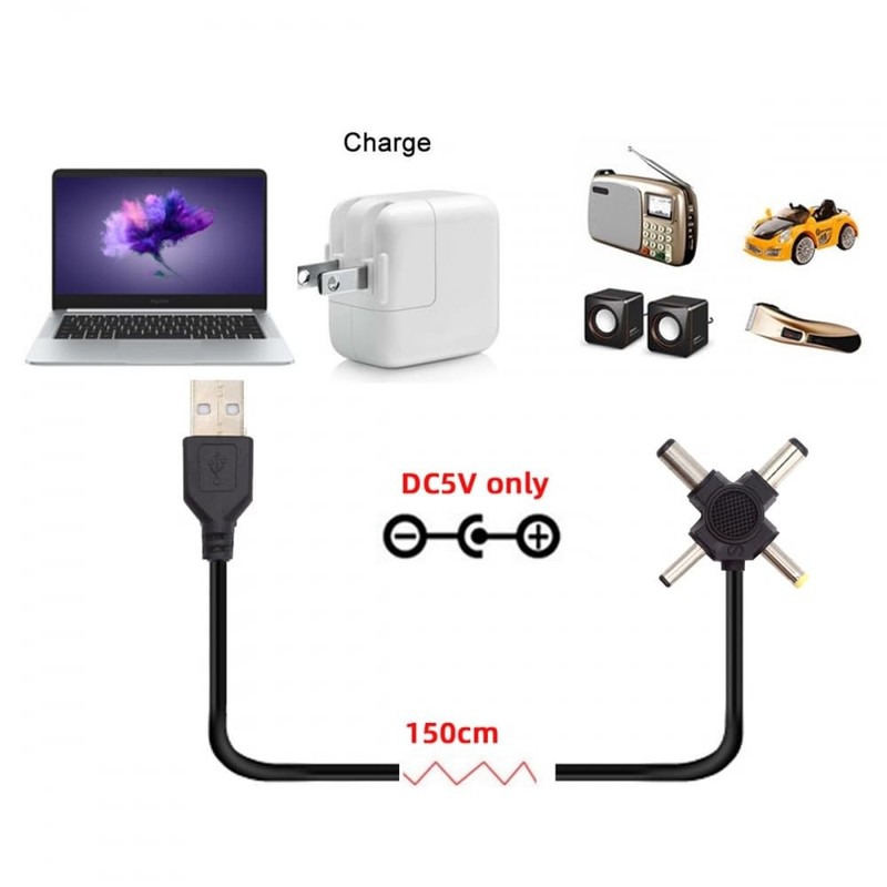 Cable USB 2.0 -A to 4-in-1 DC 5V 5.5x2.5mm 5.5x2.1mm 4.0x1.7mm 3.5x1.3mm Powe... gallery