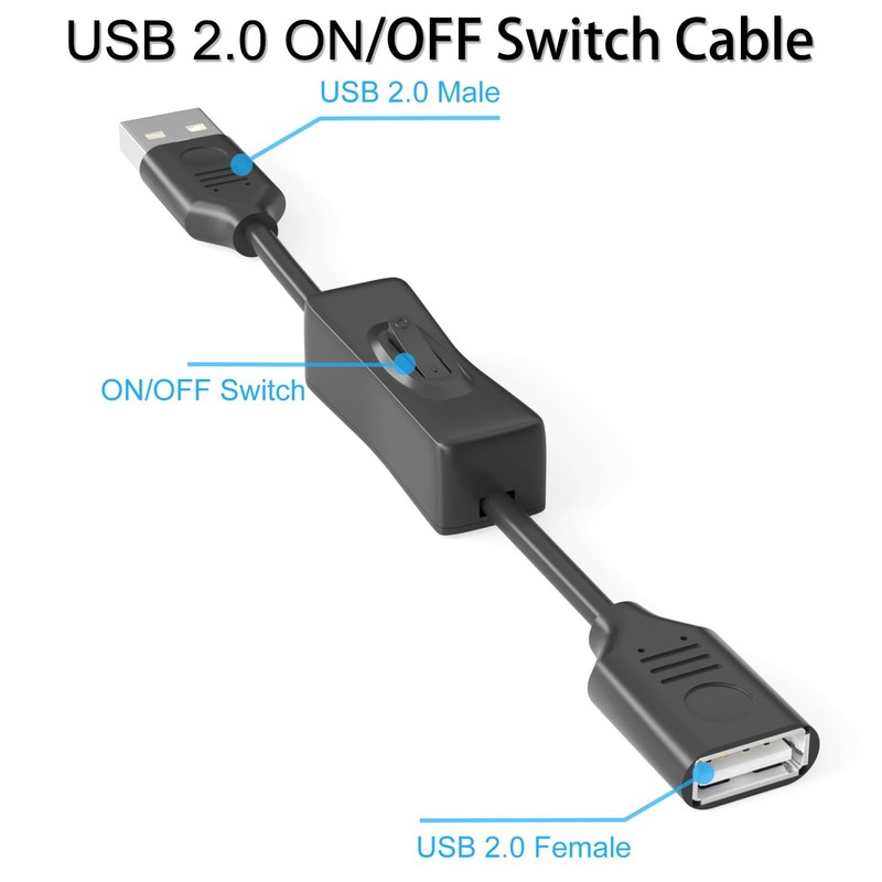 USB On/Off Switch Cable 2-Pack,2A Charging 480Mbps Data,Type-A 2.0 Power Exte... gallery