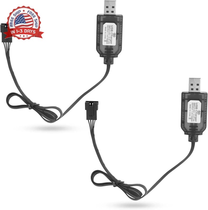 2pcs SM-4P USB Charger Cable Replacement, 7.4V Battery USB Charger for RC Car Bo