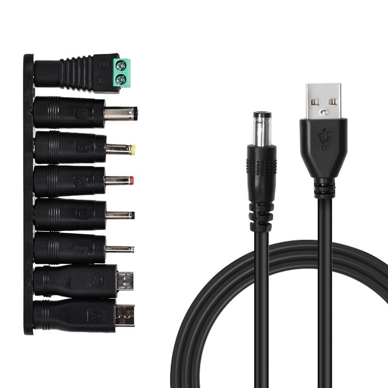 Universal 5V DC Power Cable, USB to DC Charging Cord with 8pcs Adapter Plugs ...