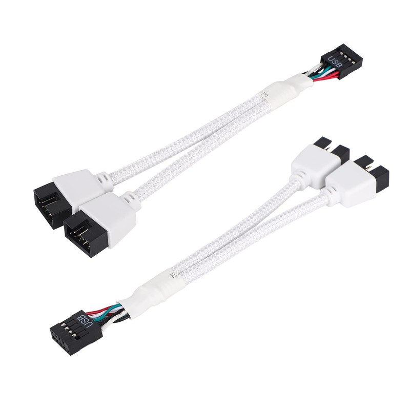 2pcs Motherboard USB 2.0 to Dual 9 Pin Extension Cable, Y-Shaped Braided USB …