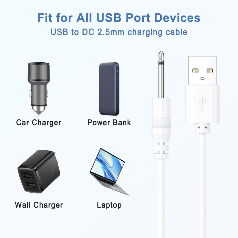 2 Pack DC Charging Cable, USB to DC 2.5mm Fast Charger Cord Adapter - 2.5mm M... gallery