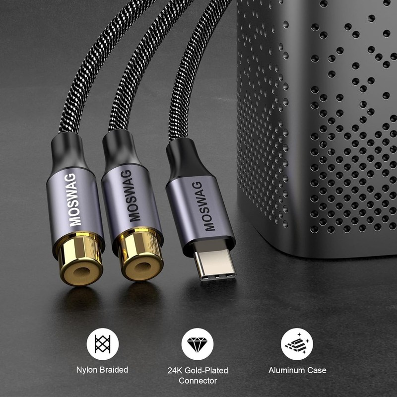 USB-C to Dual RCA Audio Adapter Cable with Braided Design, 1 Pack gallery