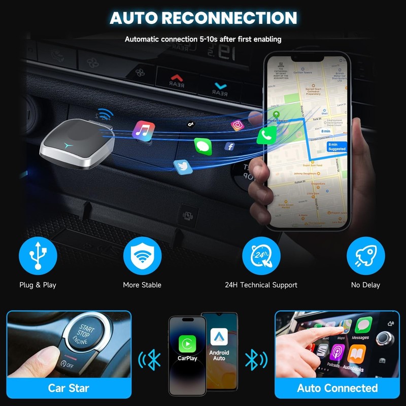 Mini Wireless CarPlay Adapter for iPhone 2025 Upgraded, Plug & Play, No Laten... gallery