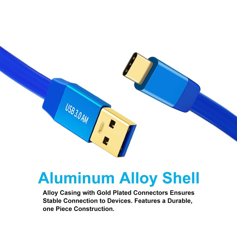 USB to Type C 10Gbps Flat Charger Data Transfer Cable 60W 30V 3A 1m 3ft gallery