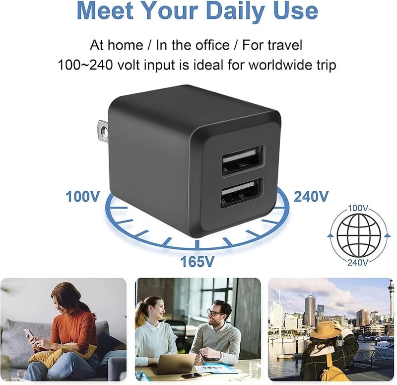 3- Pack, USB Wall Charger, Dual Port Cube Power Adapter Charger black gallery