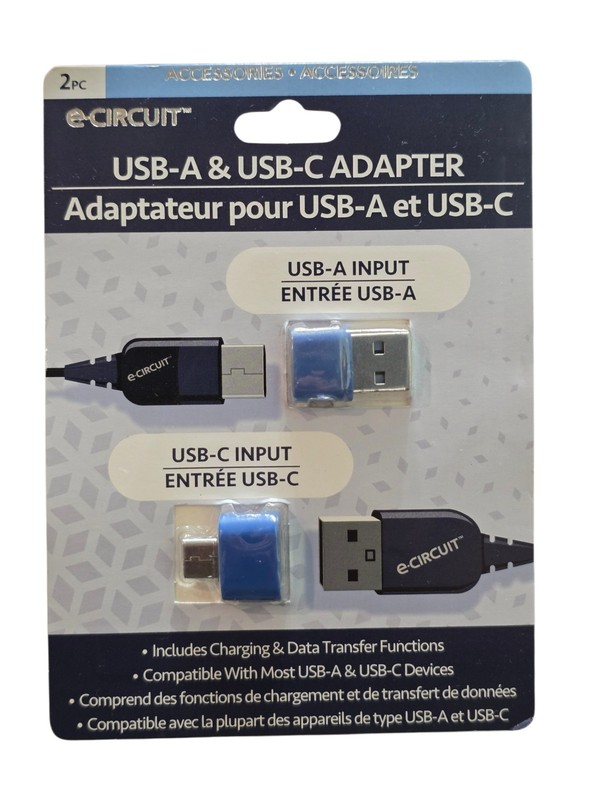 e-Circuit USB-A & USB-C Adapter Set 2Pc Charging Data Transfer New Sealed