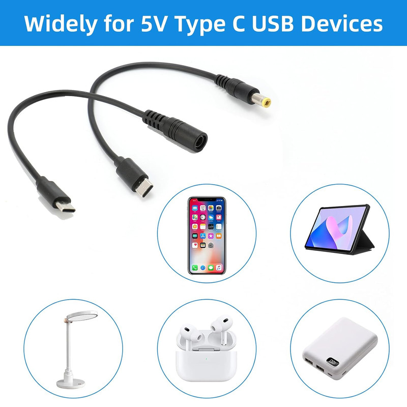 2Pcs DC 5.5Mm X 2.5Mm to USB C Power Cord 5V 5A Power Charging Cord Extension Ca gallery