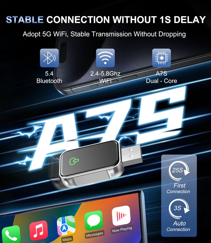 Wireless CarPlay Adapter for Apple iPhone & Android Auto - 2-in-1 Fast & Stab... gallery