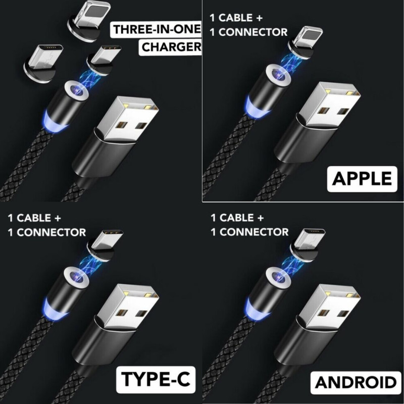 3 in 1 Universal Magnetic USB Charging Cable For iPhone Type C Micro USB gallery