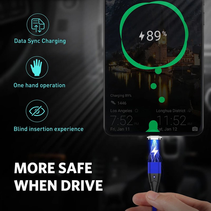 Type C Magnetic 3A LED USB Braided Fast Charger Charging Data Cable For Huawei gallery