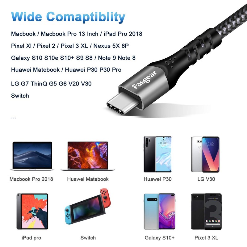 USB C to USB C Cable, 6ft 10Gbps USB 3.1 Gen 2 Type C 100W Fast Charge 5A Pow... gallery