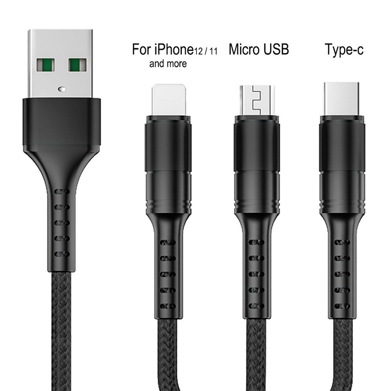 for iPhone 12/11/Pro/Max 3IN1 USB Type C / 8pin / Micro USB 2.0 Charging Cable gallery