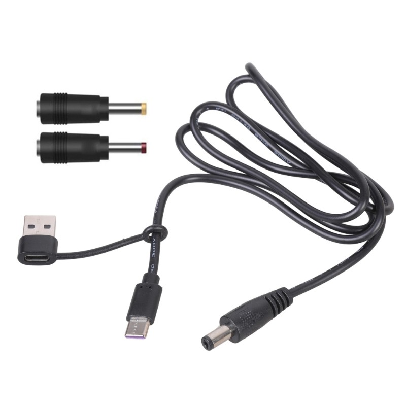Adapter Cable 12V Power USB And Type C Input With Interchangeable Adapter Tip