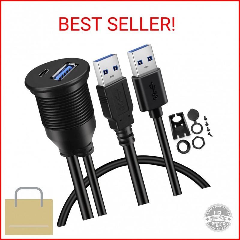 BATIGE USB 3.0 to Type C 3.0 Car Mount Flush Cable Dual Port Male to Female Exte
