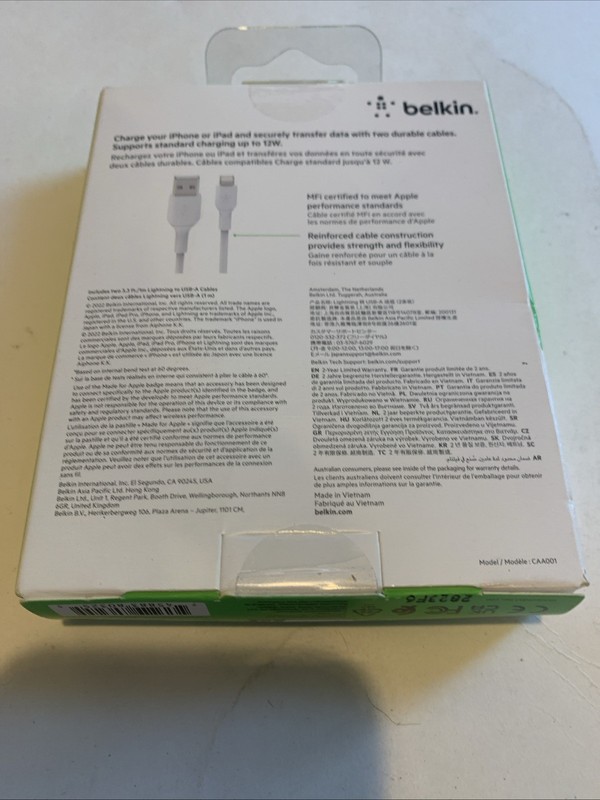 Sealed Belkin BoostCharge Lightning to USB A Cable 2 Pack MFI Certified White K2 gallery