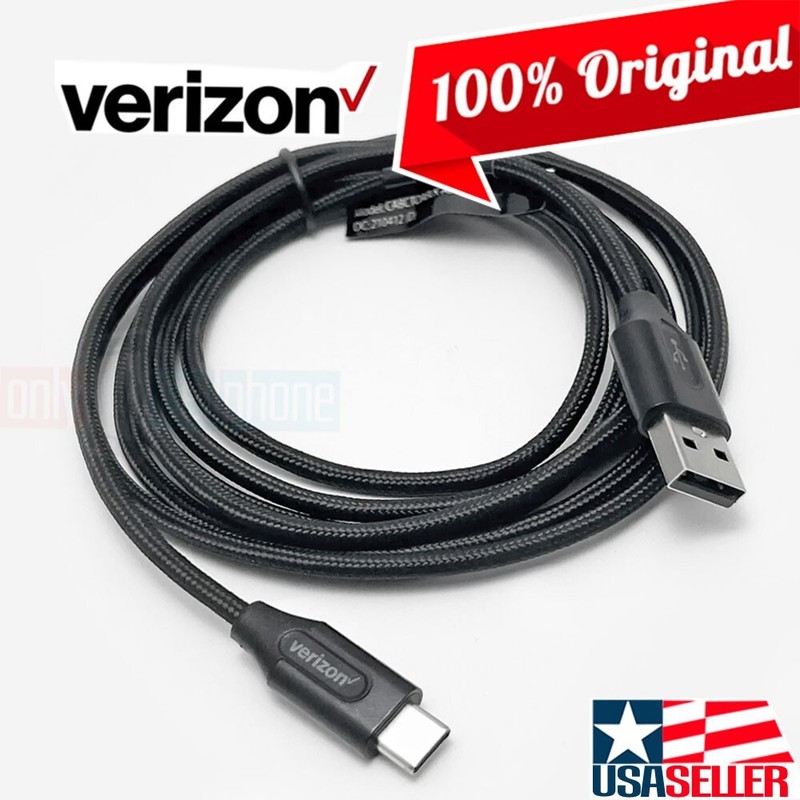 Verizon Logo 6FT Braided Black USB-C Charge Data Cable for Galaxy Motorola iPad