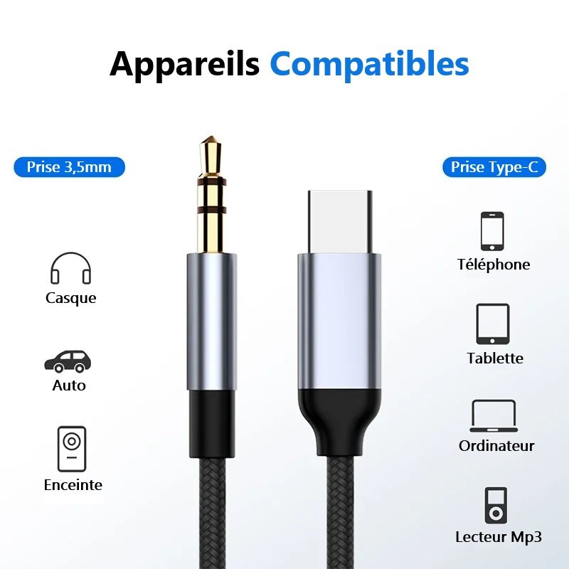Adapter Cable Nylon Braided 1m Type C To 3,5mm Audio Jack Hi-Fi gallery