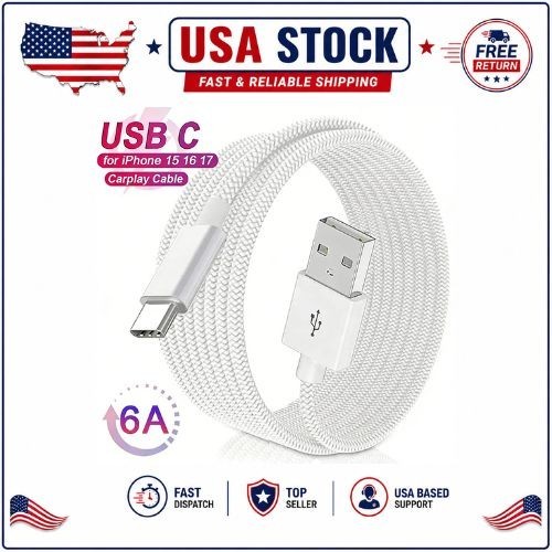 USB C Fast Charging Cable 120W for iPhone 17 16 15 Pro iPad Nylon Braided