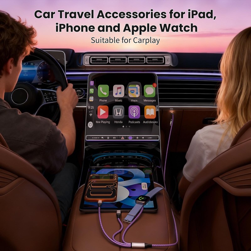Travel Essentials, 3 in 2 USB A/C Cable to iPhone 17 1Pack5FT, Purple gallery