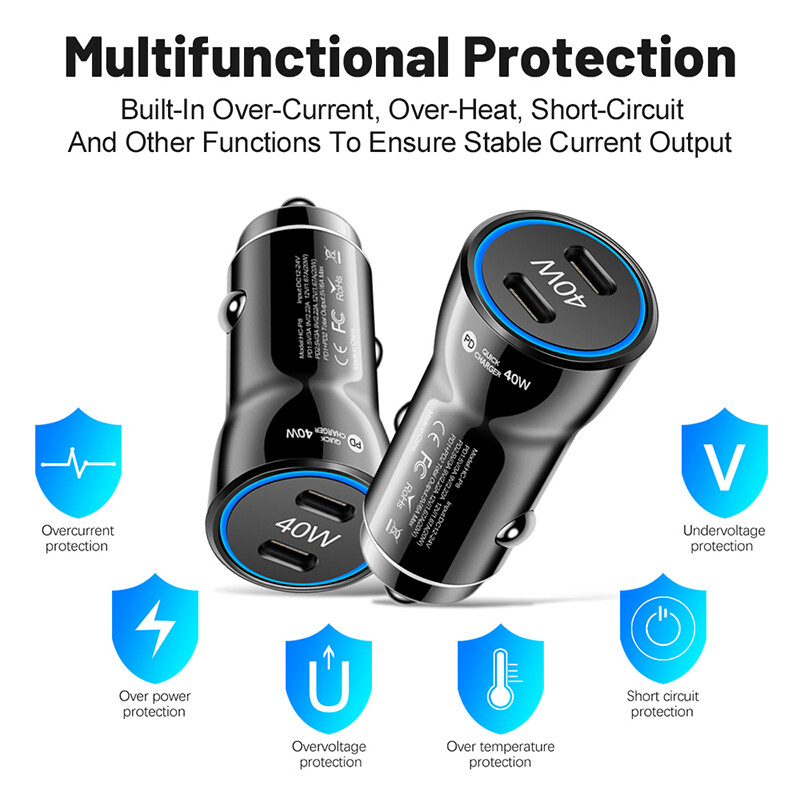 Dual PD 40W Fast Car Charger Adapter & Cable For Samsung A15 A14 A13 A25 A24 5G gallery
