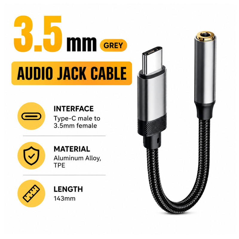 USB C to 3.5mm Audio Jack Adapter AUX Headphone Cable DAC