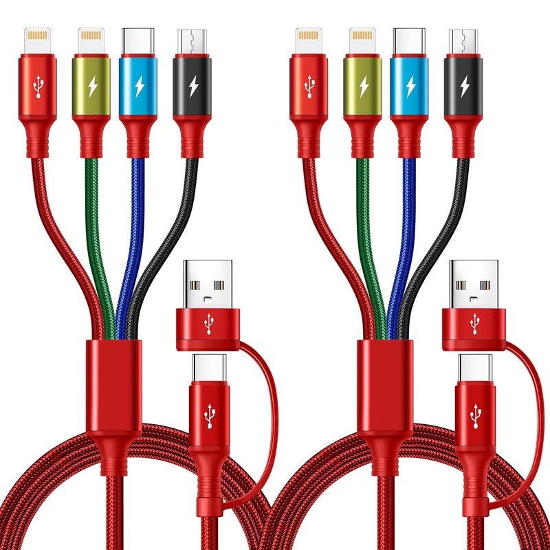 Minlu 6 in 1 Multi Charging Cable, 2Pack 6Ft Multiple Chargers Cord for Red