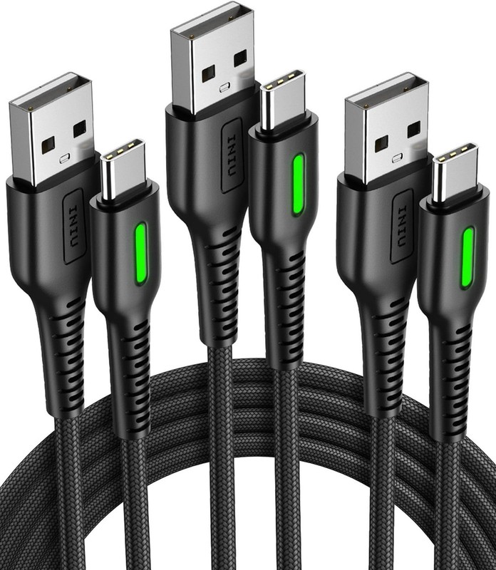 3 Pack USB to C Cable 1.6ft 6.6ft 3.1A Fast Charging Phone Charger Cord Black