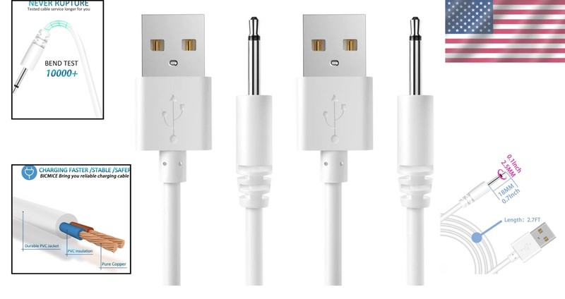 Reliable 2.7Ft USB DC Charging Cable - 2 Pack for Efficient Device Charging gallery