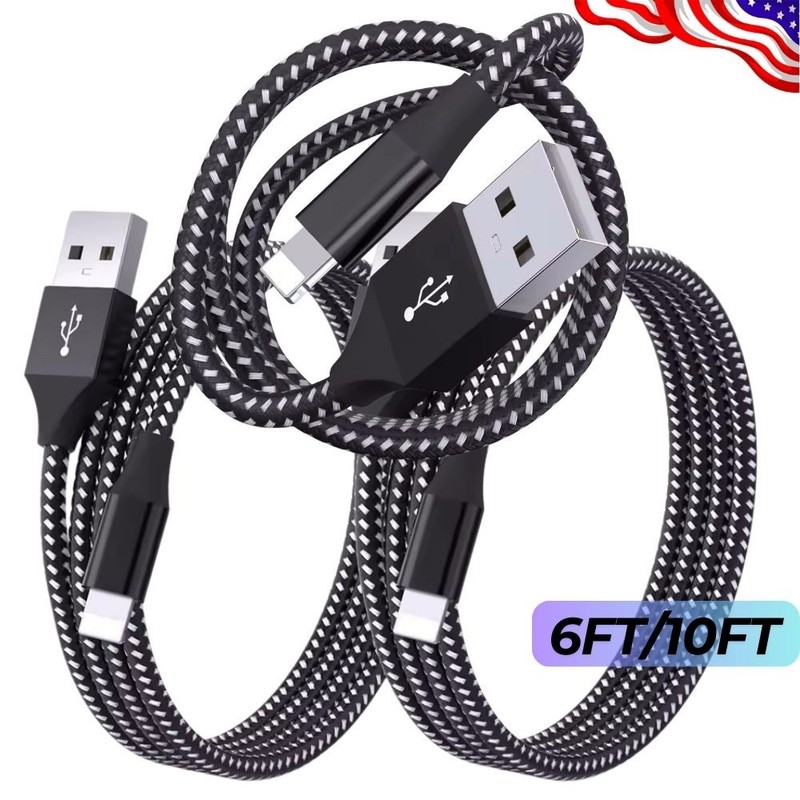 Heavy Duty Fast Charger Cable 6/10Ft Charging Cord For iPhone 14 13 12 11 XR 8 7