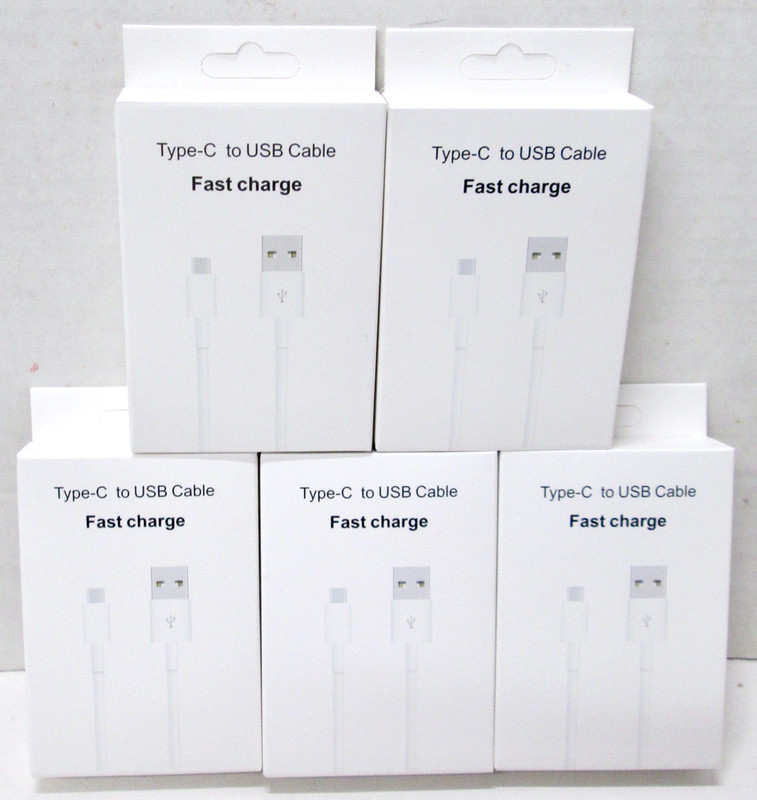 USB-A to USB C Type-C Fast Charging Data Sync Charger Cable – New Lot of 5
