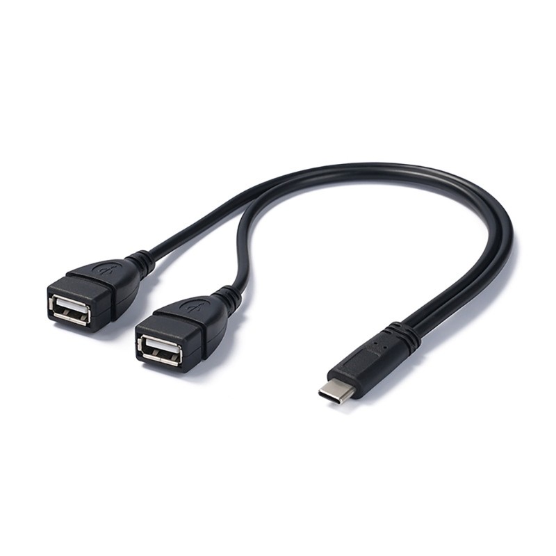 11.8inch Long Type C Male/Female Input to 2xUSB Female Output Charging Cable