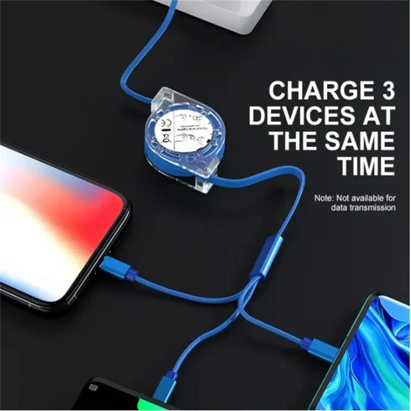 3-in-1 Retractable Data USB Cable Fast Charging For iPhone Type-C Micro USB gallery