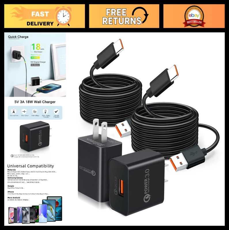 10FT USB C Charging Cable 20W Fast Charge Cord for Moto G Play, Power, Stylus, E