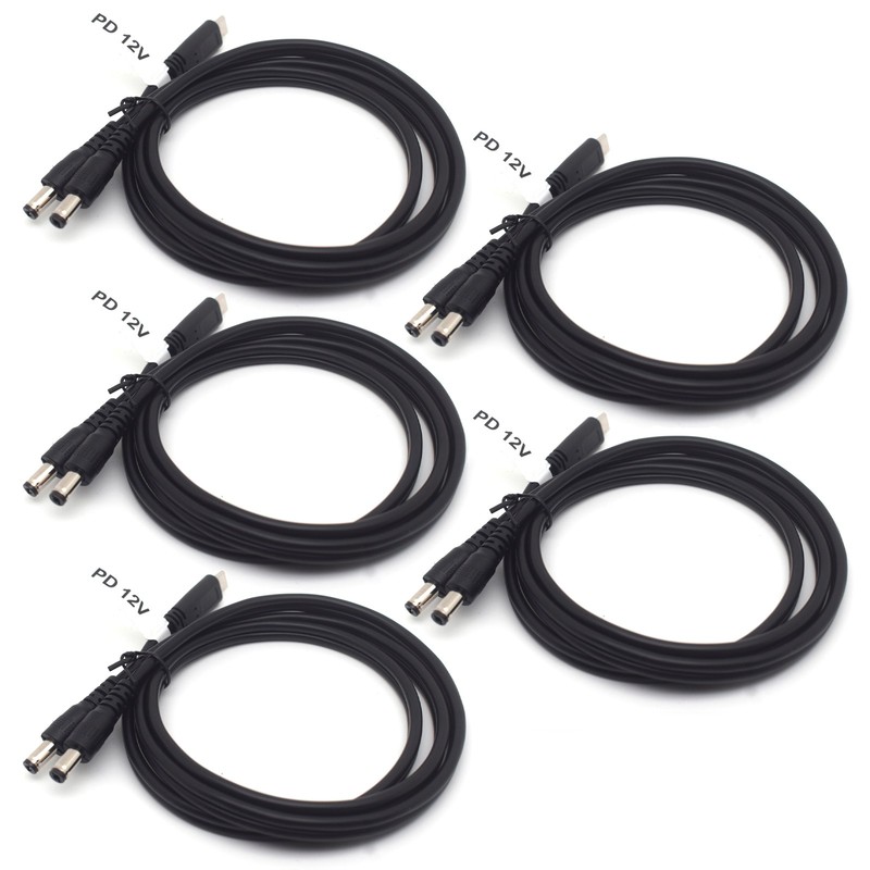 5x USB Type-C to Dual DC5521 Male DC Power Cable 12V PD Charging Splitter Cord