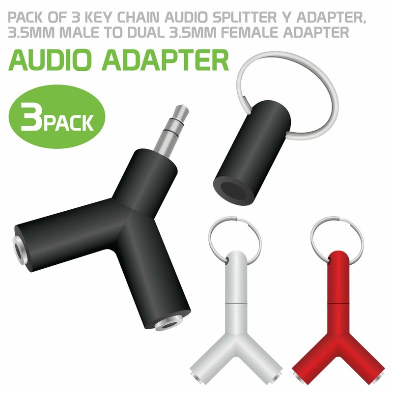 3 Key Chain Audio Splitter Y Adapter 3.5mm Male to Dual 3.5mm Female Adapter