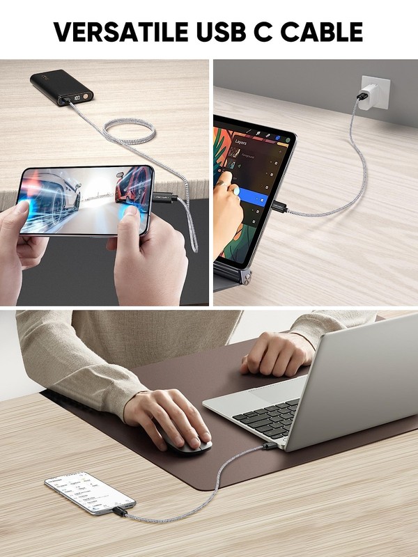 2-Pack Short USB C Cable 0.5FT, Fast Charging 3A, Braided USB A to C, 480Mbps Da gallery