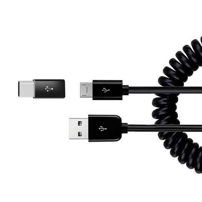For Pixel 9a/9/10/Pro/XL – Coiled USB Cable Charger Cord Micro-USB to USB-C